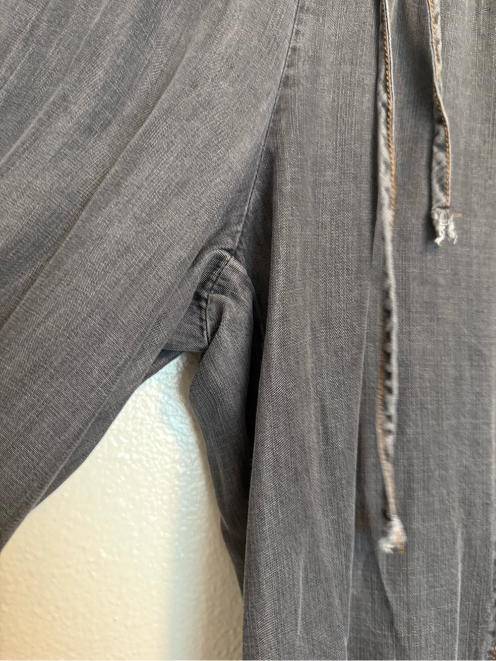 Easel - Washed Distressed Drawstring Elastic Waist Gray Grey Wide Leg Pant - 1X - Picture 11 of 14